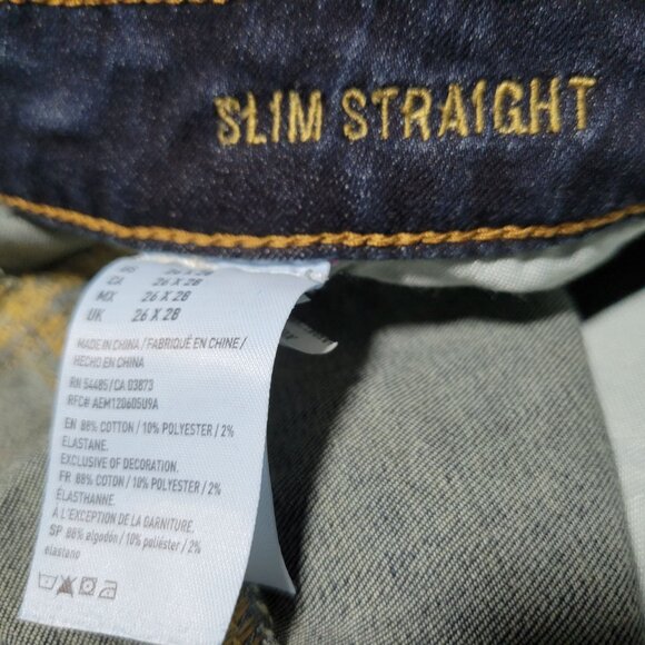 American Eagle Slim Straight Flex Jeans Mens Size 26 X 28 Low Rise Dark Wash - Picture 6 of 7